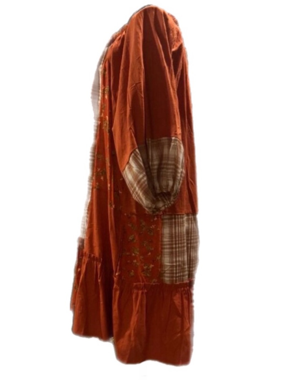 Easel Patchwork Plaid Floral Boho Tunic Mini Dress L NWT Orange - Picture 6 of 8